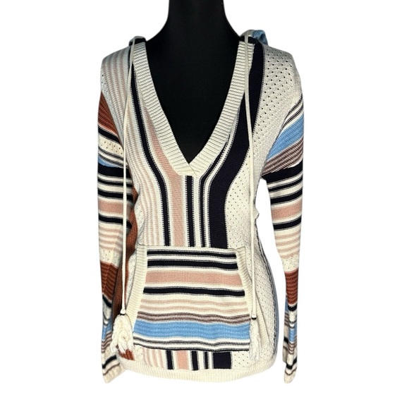 TORY BURCH Hooded Sweater Women’s XS Multicolor Boho Knit Pullover Hoodie - Picture 3 of 7